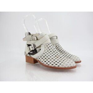 Jeffrey Campbell Womens Everly Boot Size 6.5 Ivory leather Block Heel Buckles